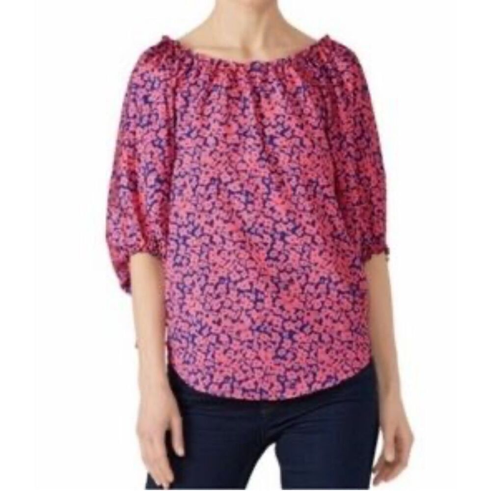 Derek Lam drawstring balloon blouse with a floral print size 42 fit US S/M